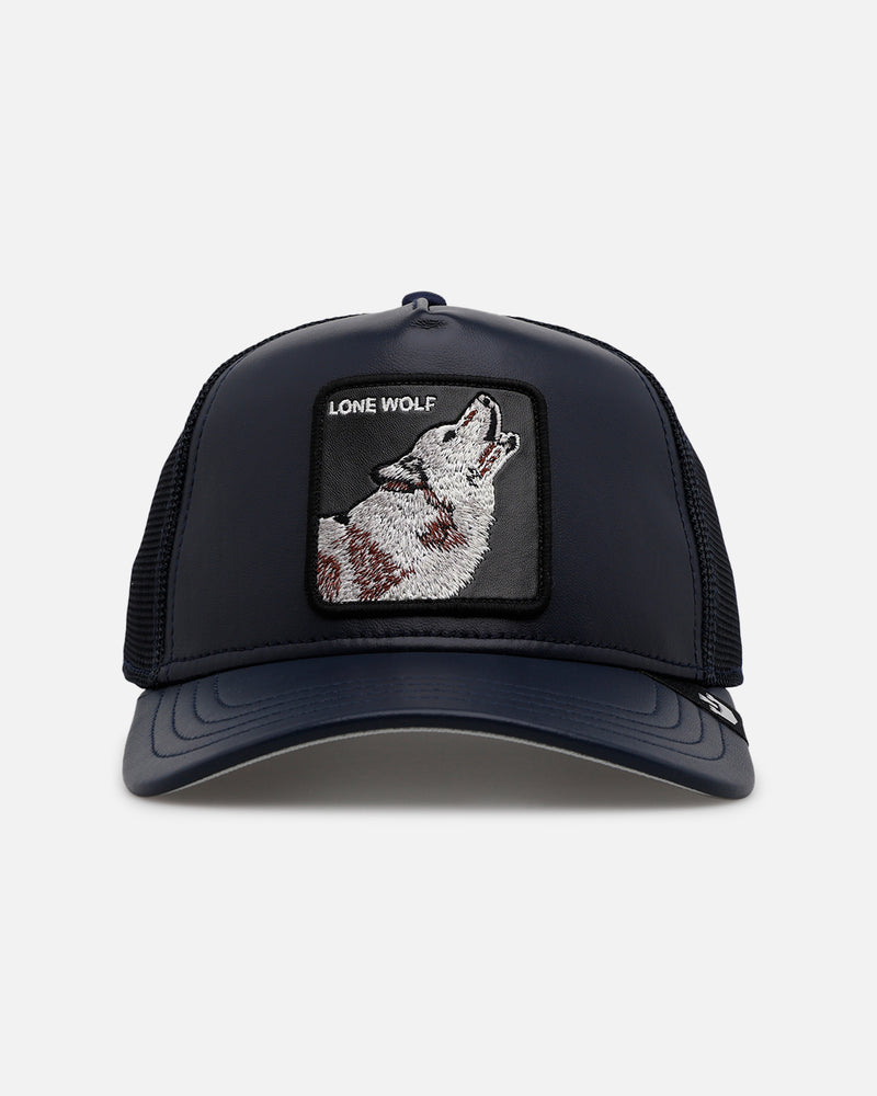 Goorin Bros Goorin Bros The Lone Wolf Leather Trucker Snapback Navy