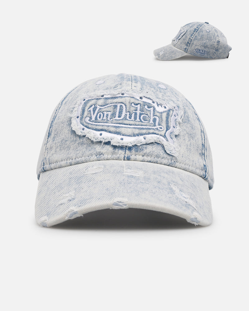 VON DUTCH Von Dutch Washed Denim Dad Strapback Hat Light Blue