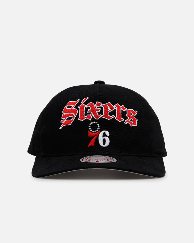 MITCHELL & NESS Mitchell & Ness Philadelphia 76ers 'Old English' Caddy Fit Snapback Black