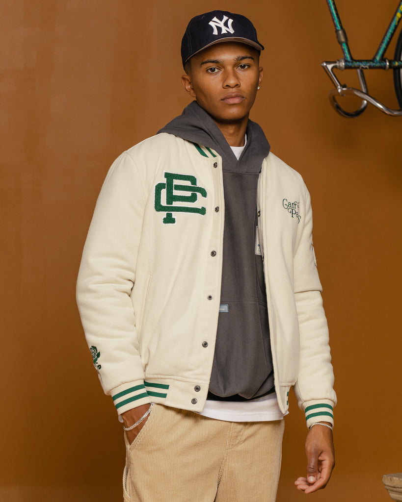 Green and white hot sale varsity jacket