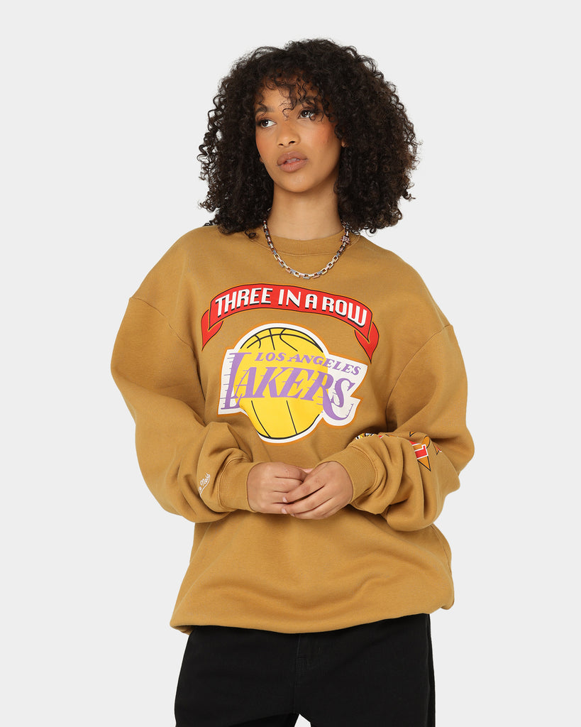 Mitchell & Ness Los Angeles Lakers 3-Peat Crewneck Bone Brown | Culture ...