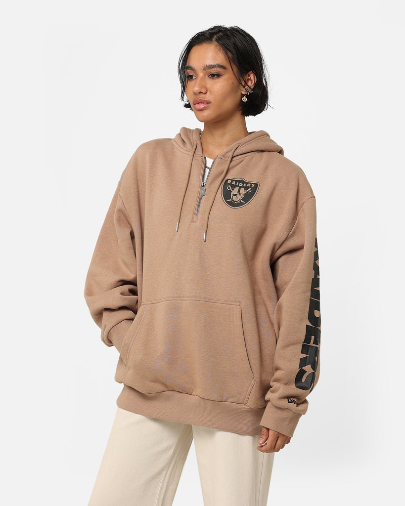 New Era Las Vegas Raiders Quarter Zip Sleeve Script Hoodie Khaki/Black ...