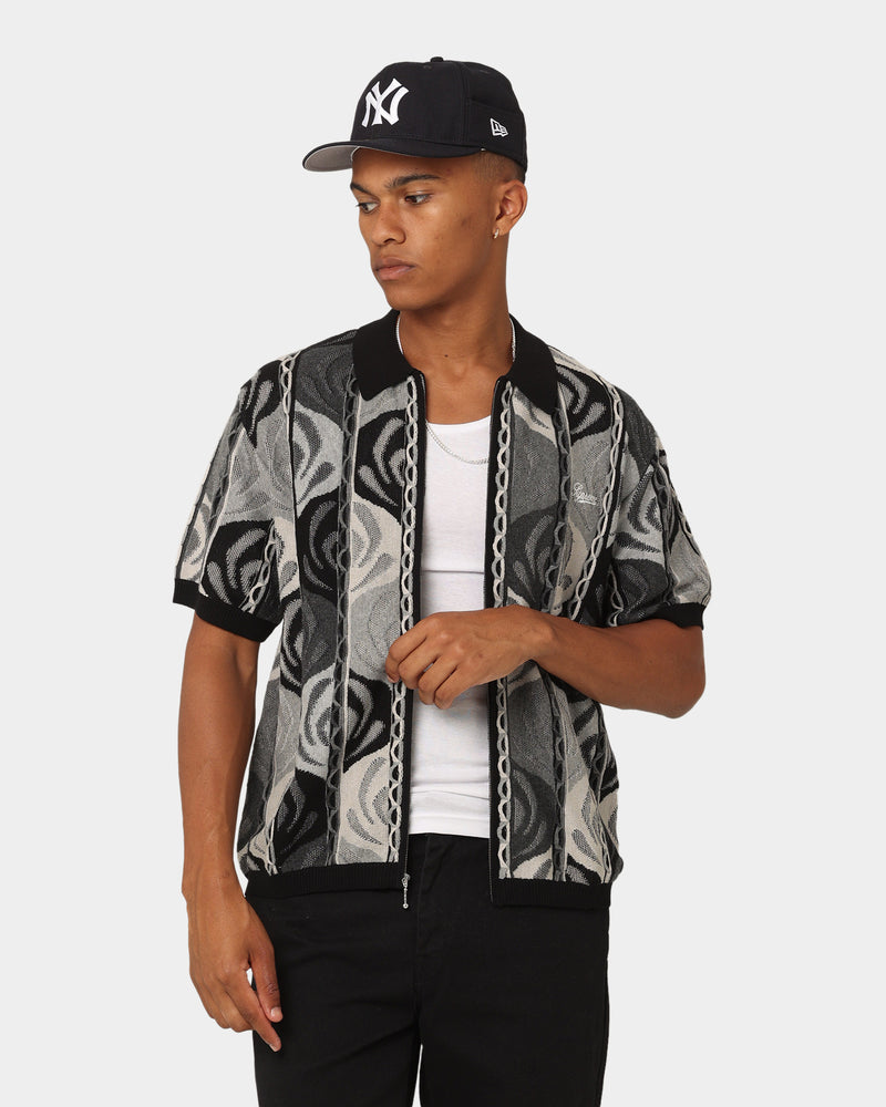 Supreme Abstract Textured Zip Up Polo Shirt Black | Culture Kings