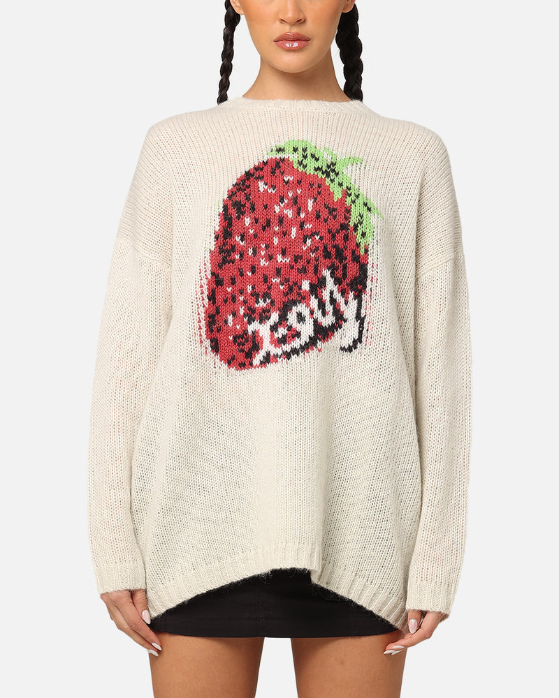 X-Girl Women's Strawberry Oversized Knit Crewneck Cream