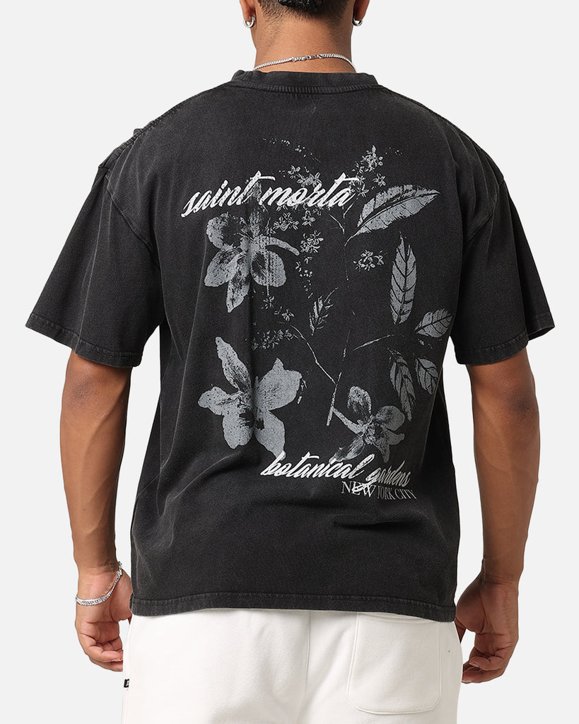 Saint Morta Flower Press Drop T-Shirt Black Acidwash | Culture Kings