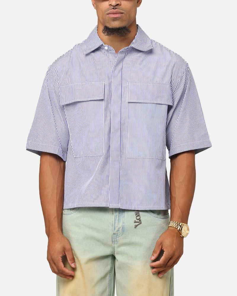 MNML MNML Cropped Striped Short Sleeve Shirt Blue