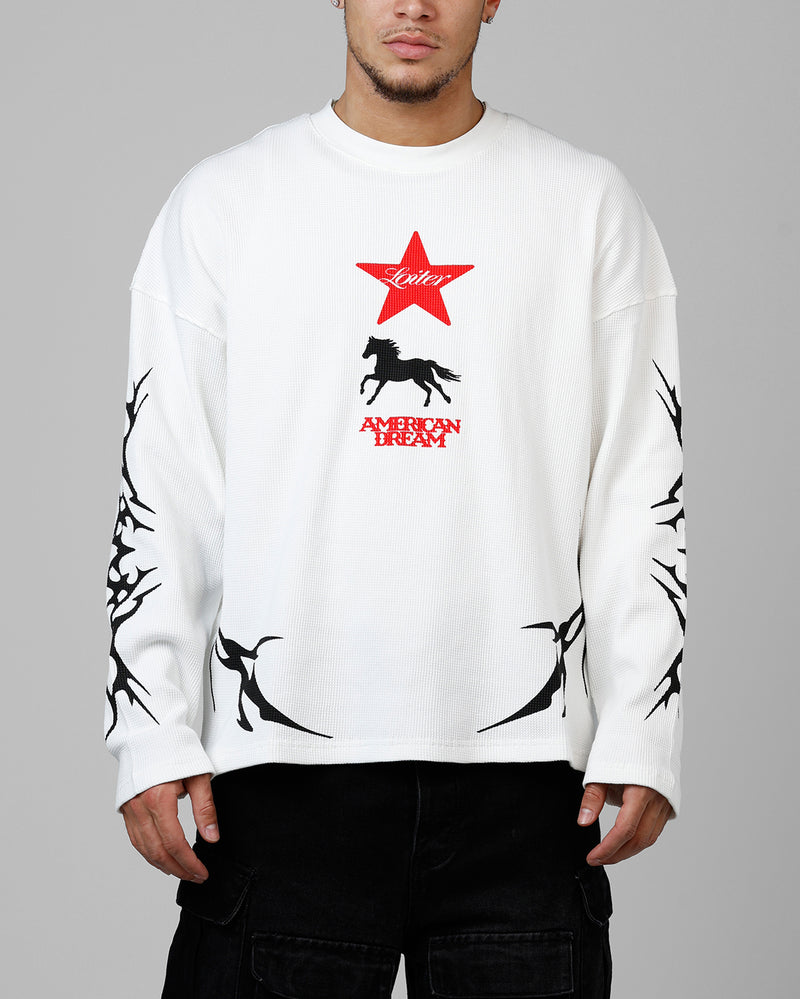 LOITER Loiter American Dream Waffle Knit Long Sleeve T-Shirt White