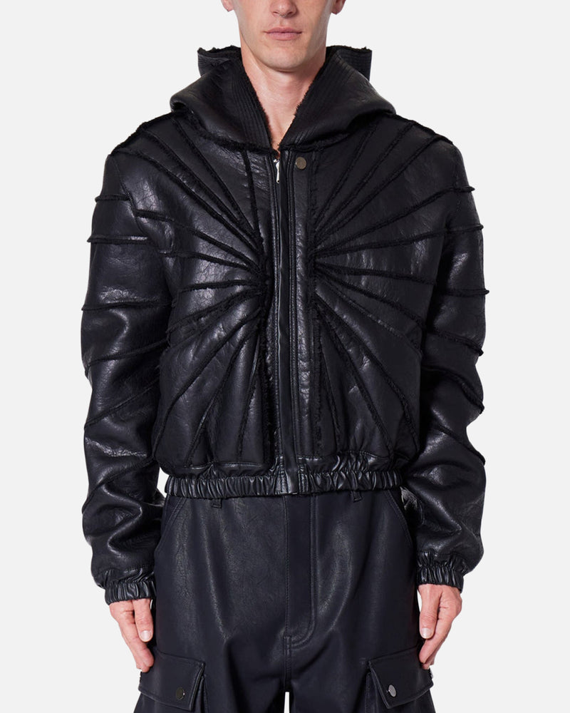 MNML MNML Leather Web Cropped Zip Up Hoodie Black