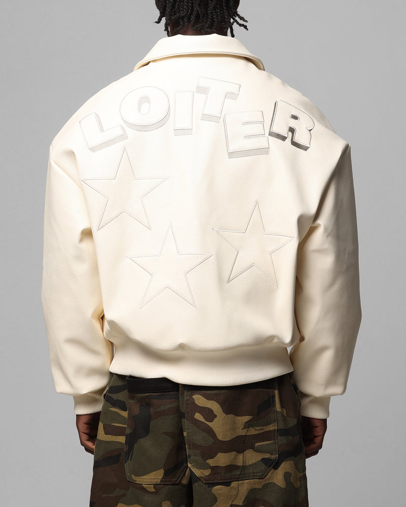 LOITER Loiter Solar PU Leather Varsity Jacket Beige