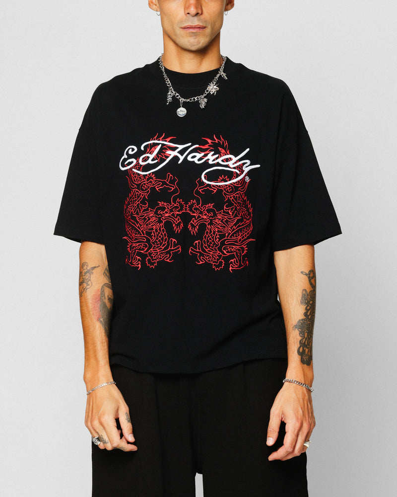 ED HARDY Ed Hardy Dragon Oversized T-Shirt Black