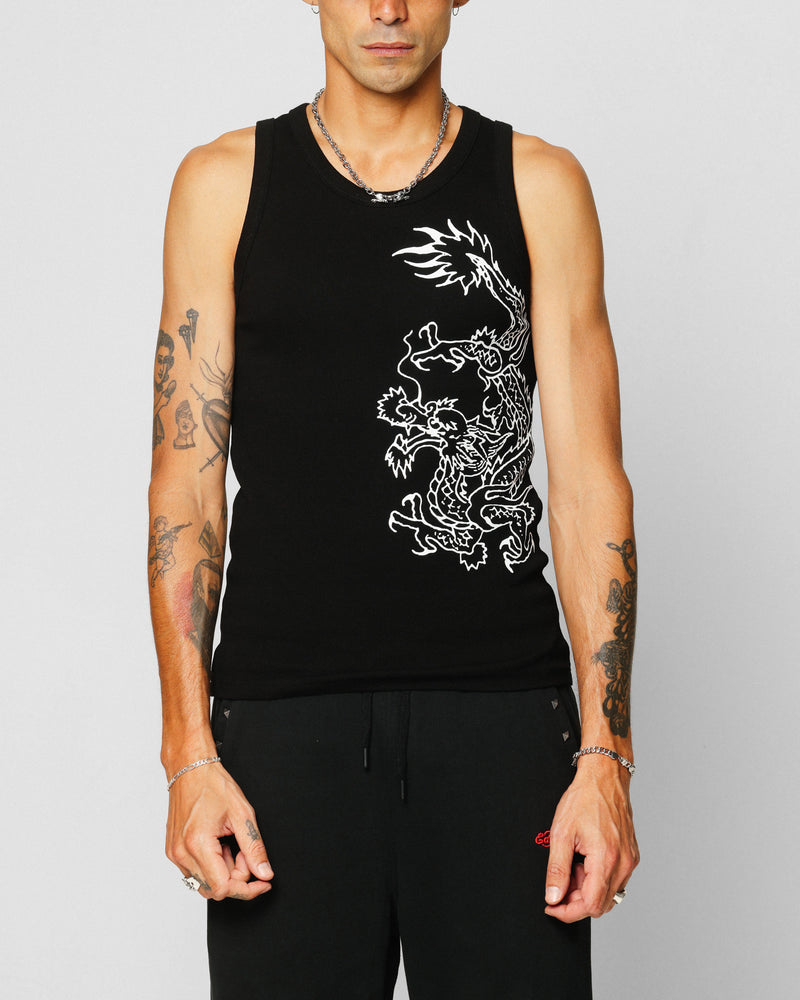 ED HARDY Ed Hardy Dragon Ribbed Muscle Singlet Black