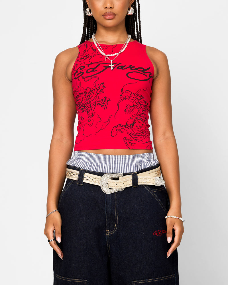 ED HARDY Ed Hardy Women's Dragon Tank Red