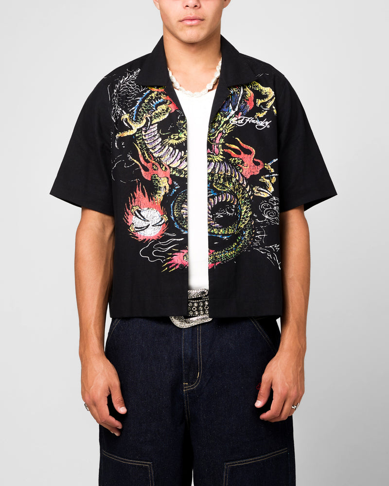 ED HARDY Ed Hardy Dragon Button Up Shirt Black