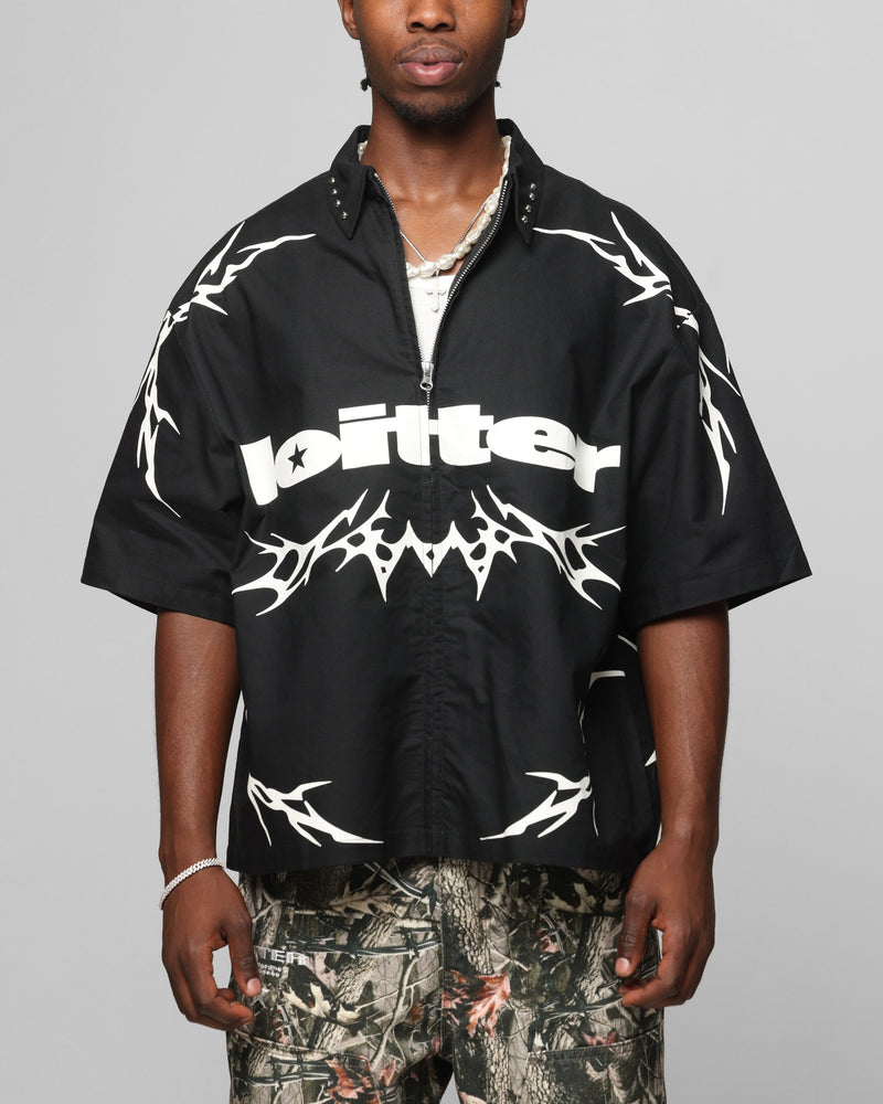 LOITER Loiter Cyber Zip Up Short Sleeve Shirt Black