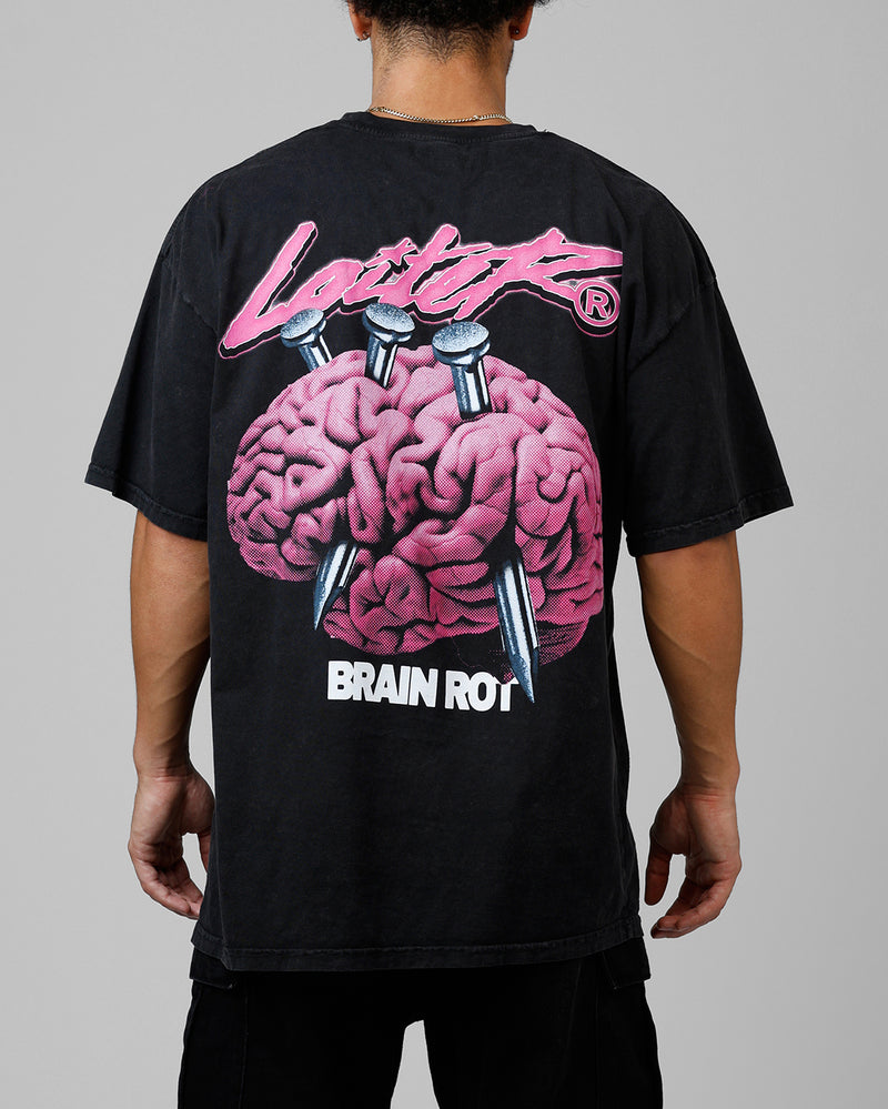 LOITER Loiter Brain Rot Vintage T-Shirt Black Acidwash