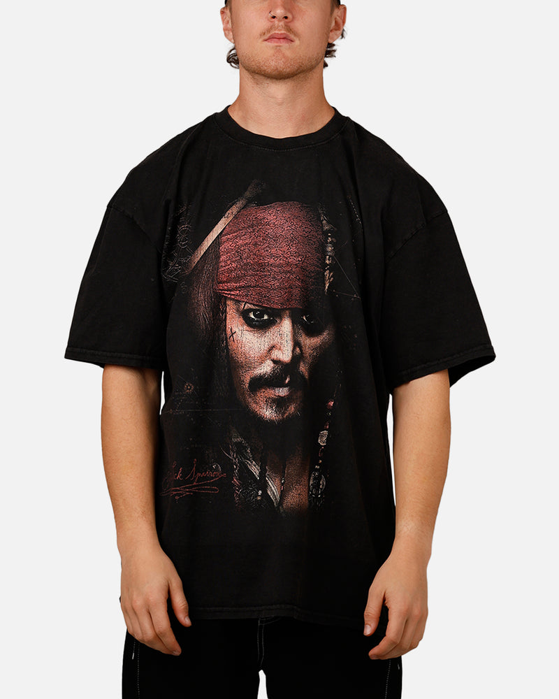 GOAT CREW Goat Crew Disney Pirates Of The Caribbean Jack Sparrow Vintage T-Shirt Black Acidwash