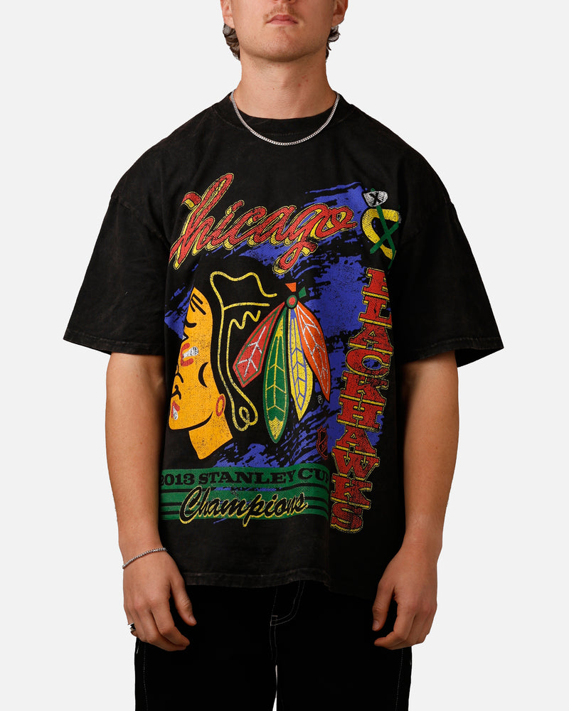 CULTURE KINGS Culture Kings Chicago Blackhawks Vintage T-Shirt Black Acidwash