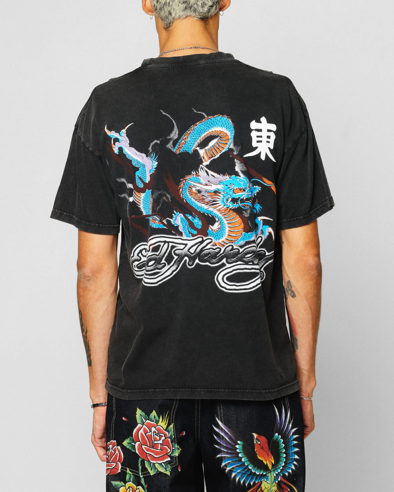 ED HARDY Ed Hardy Dragon Chest T-Shirt Black Acidwash