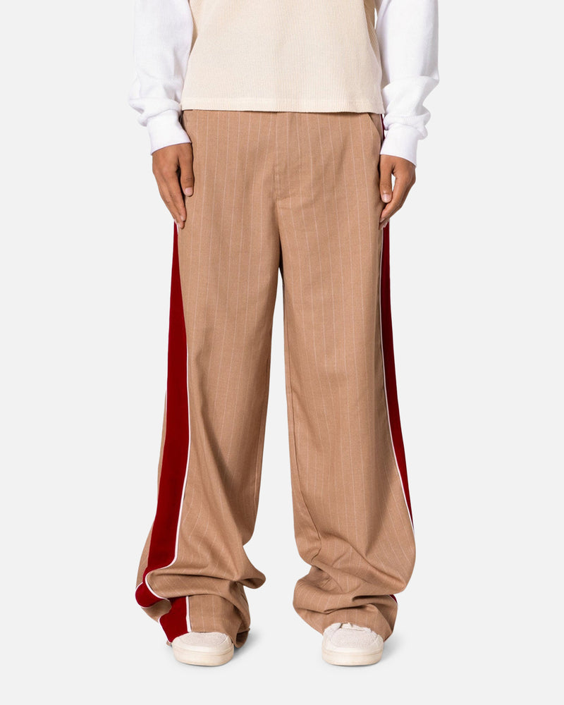 MNML MNML Pinstripe Velvet Trim Pants Tan