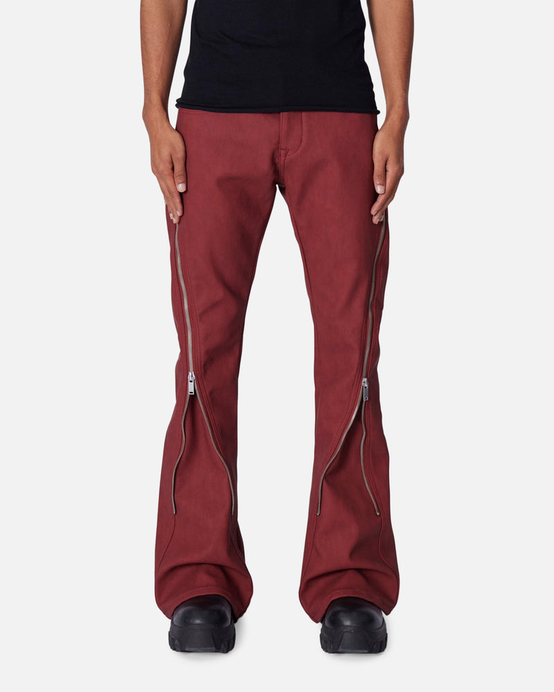 MNML MNML D519 Leather Zipper Flare Pants Red