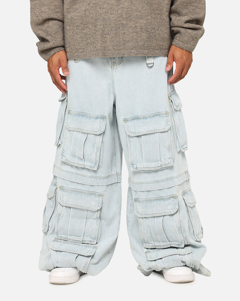 MNML MNML Rave Multi Cargo Denim Pants Light Blue