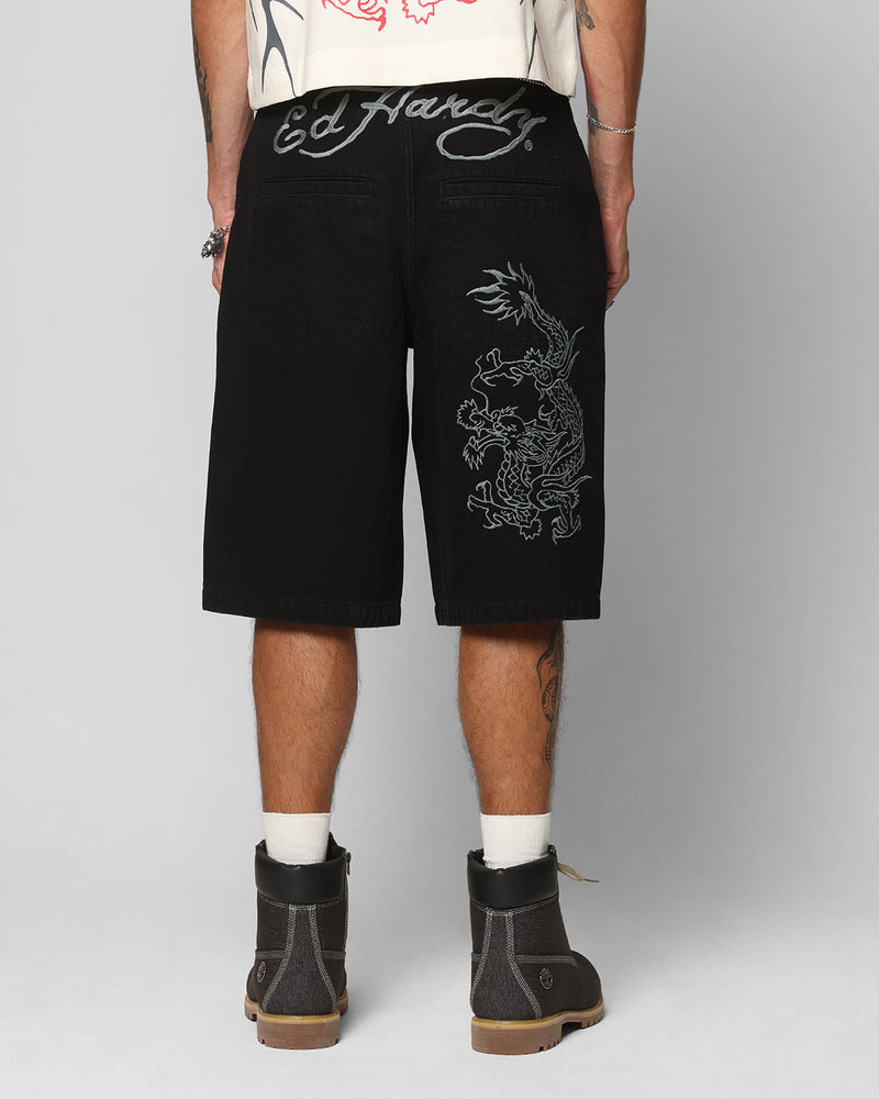 ED HARDY Ed Hardy Dragon Jorts Black