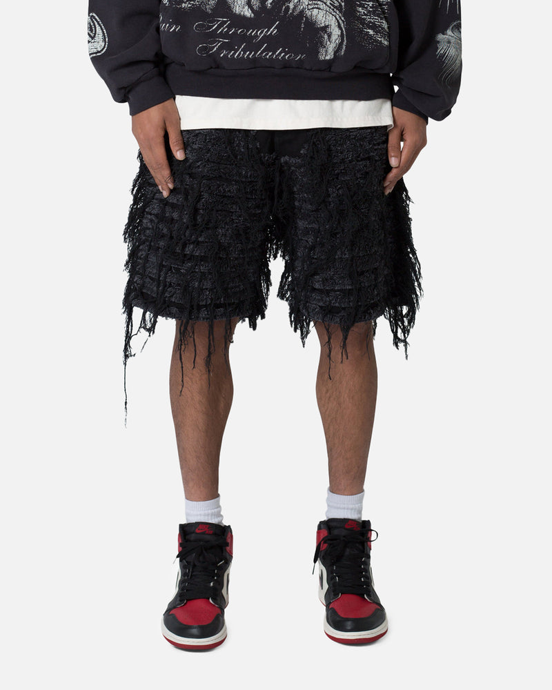 MNML MNML All Over Frayed Denim Shorts Black