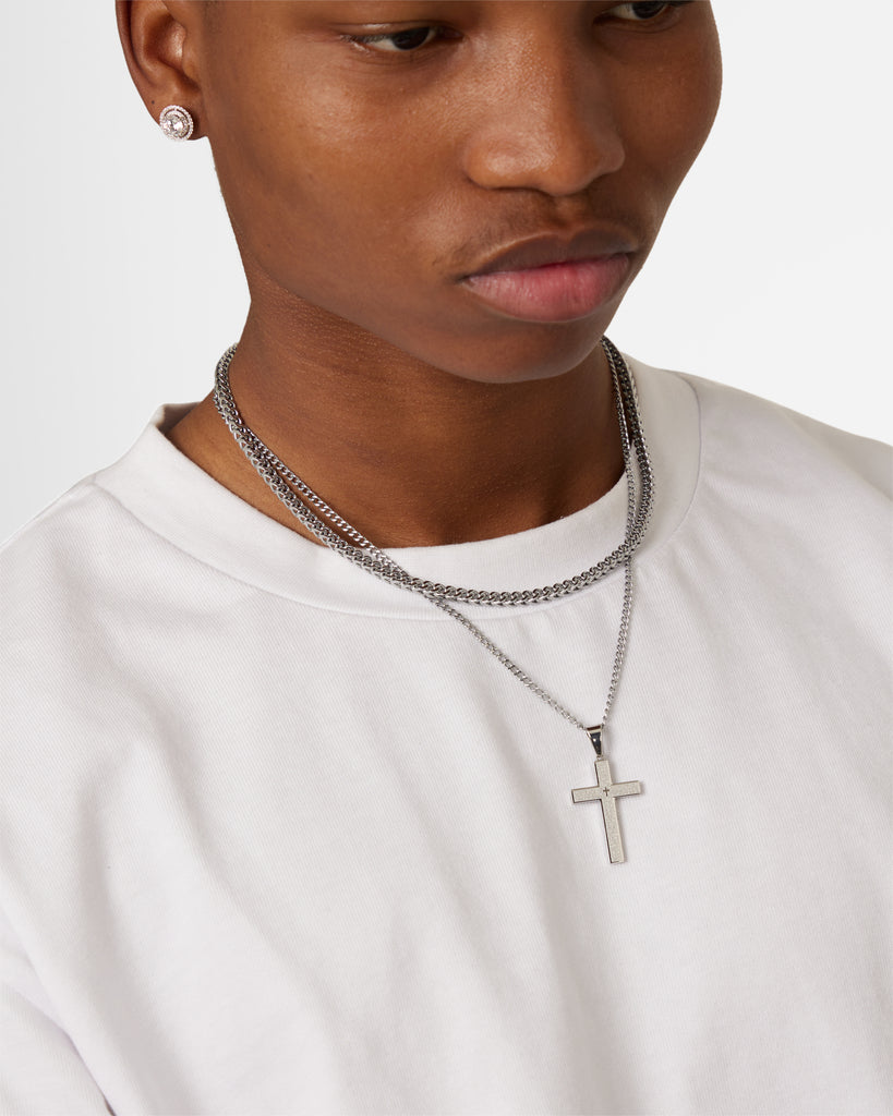 NXS Textured Cross Chain Set White Gold | Culture Kings