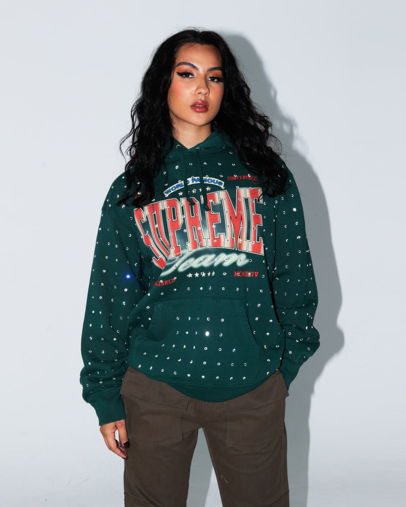 Supreme Rhinestone Hoodie Sweatshirt Dark Green | Culture Kings