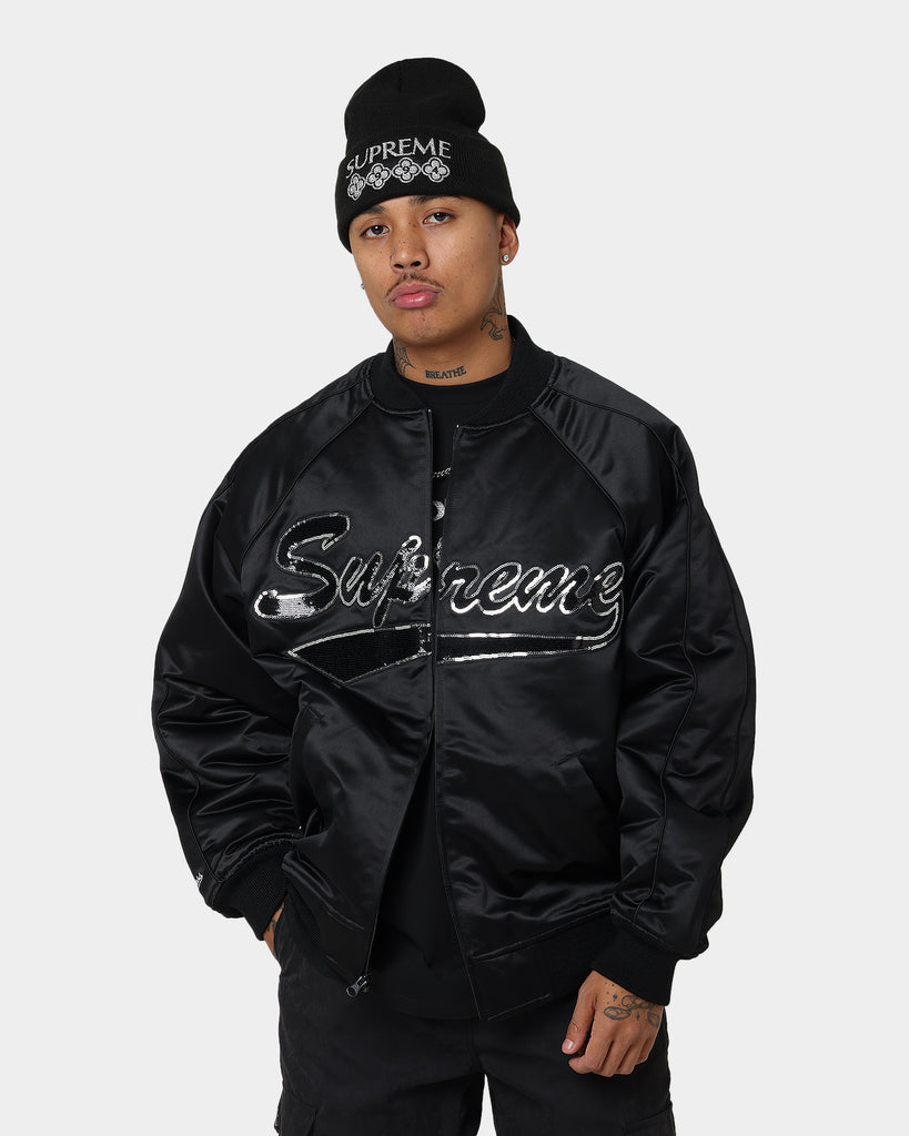 Supreme X Mitchell & Ness Sequin Logo Varsity Jacket Black