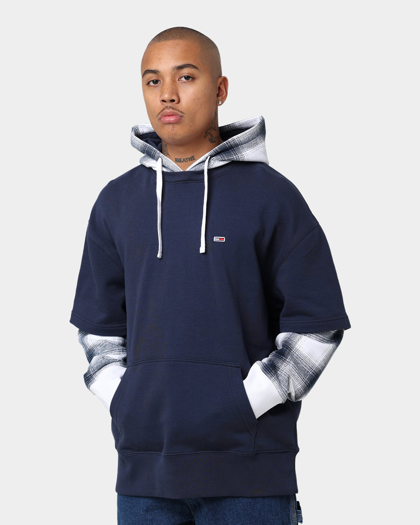 Tommy Jeans Layer Check Hoodie Twilight Navy | Culture Kings