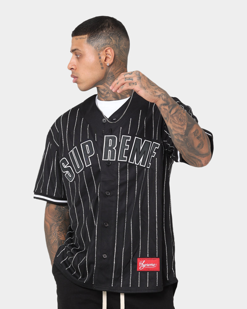 Supreme Rhinestome Stripe Baseball Jersey Black | Culture Kings