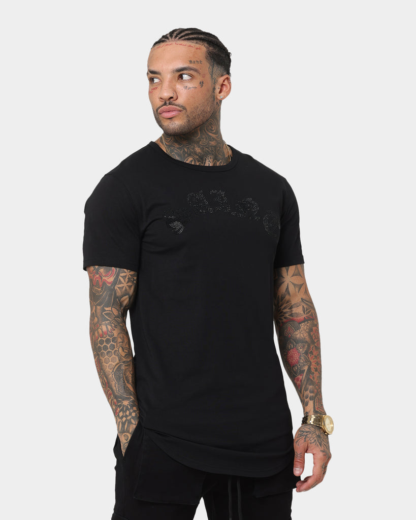 Saint Morta Gothic Rhinestone T-Shirt Black/Black | Culture Kings