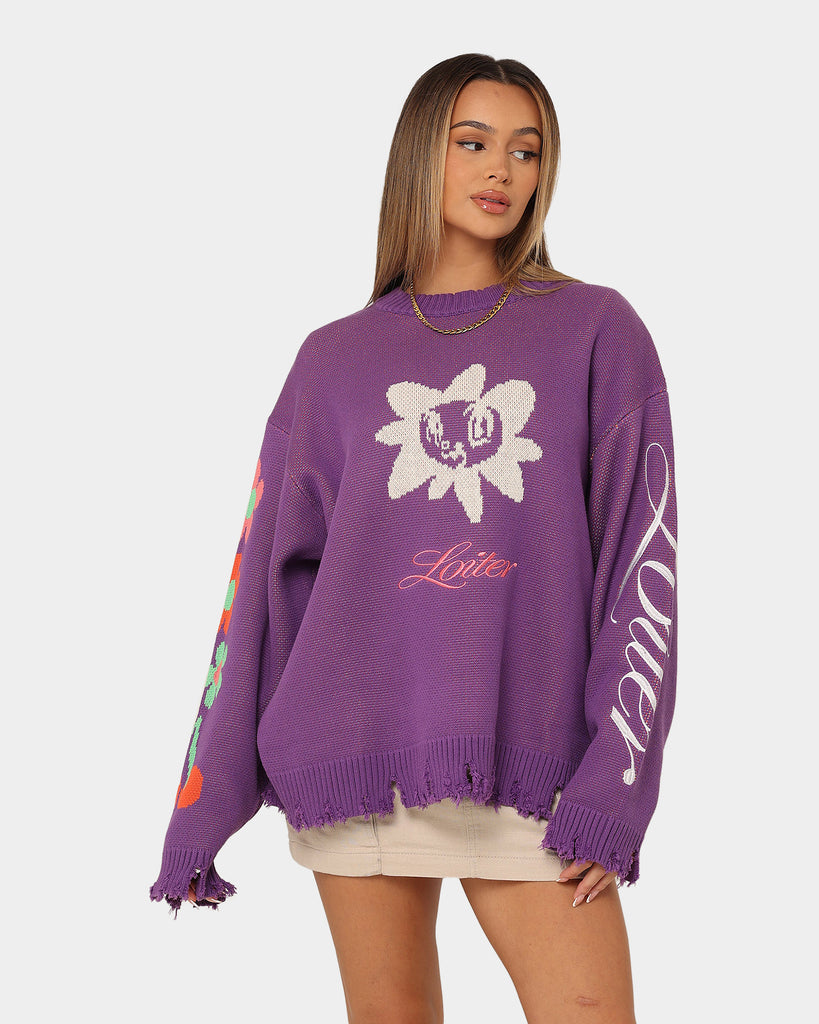 Loiter Flower Boi Knit Sweater Lilac | Culture Kings