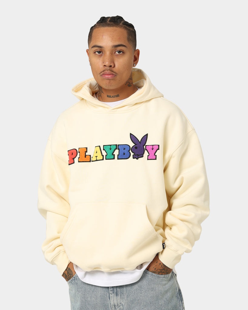 Playboy By CK Chenille Wordmark Hoodie Off White | Culture Kings