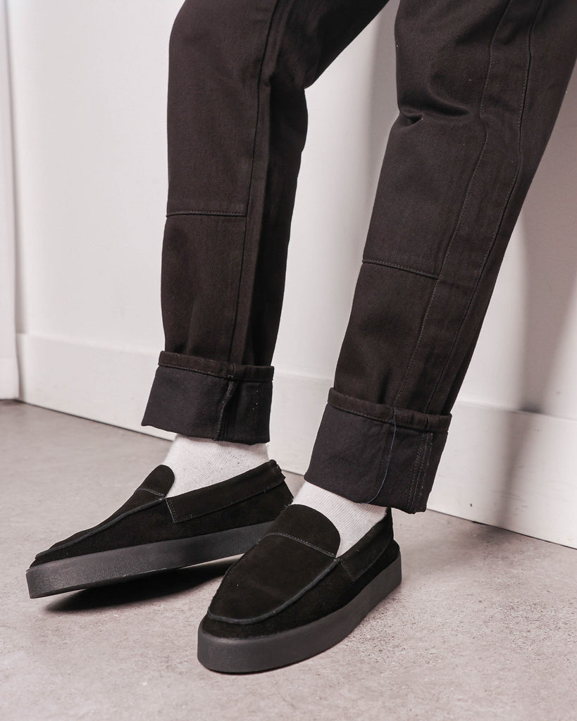 Black suede slip on clearance loafers