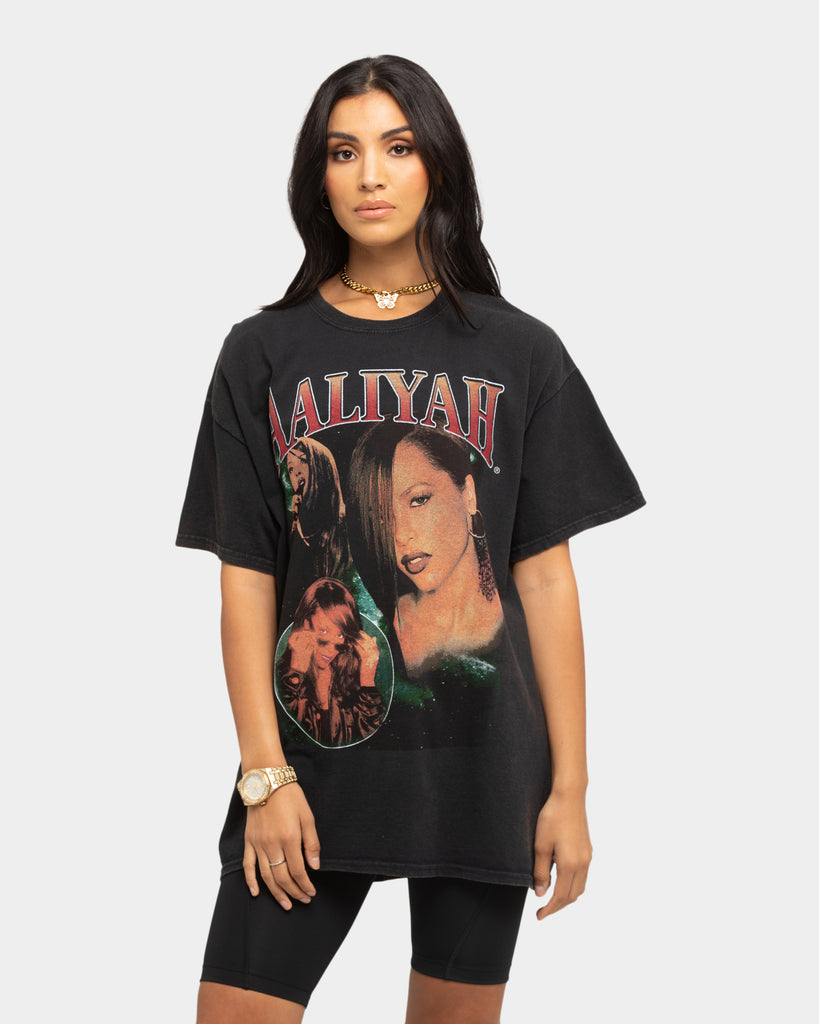 Aaliyah Collage Bootleg Vintage T-Shirt Black Wash | Culture Kings