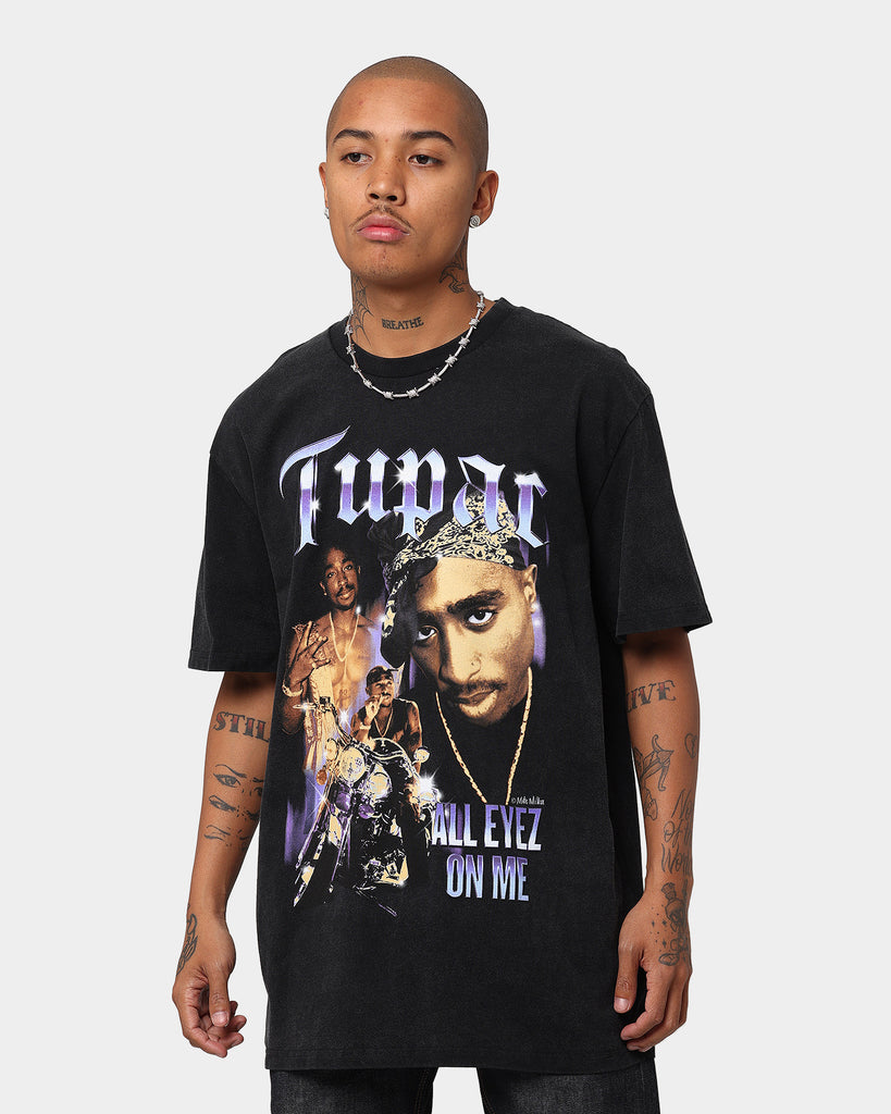 Tupac All Eyez Motorbike Vintage T-Shirt Washed Black | Culture Kings