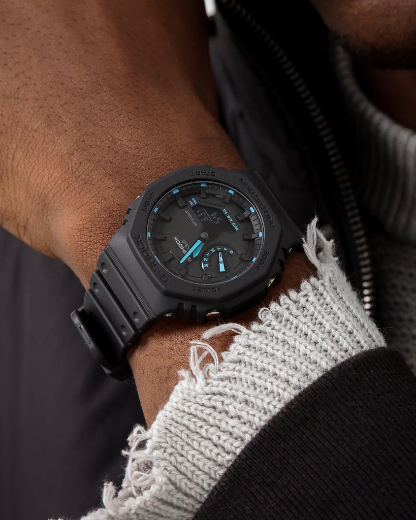 G Shock GA2100-1A2 Black/Neon Blue | Culture Kings