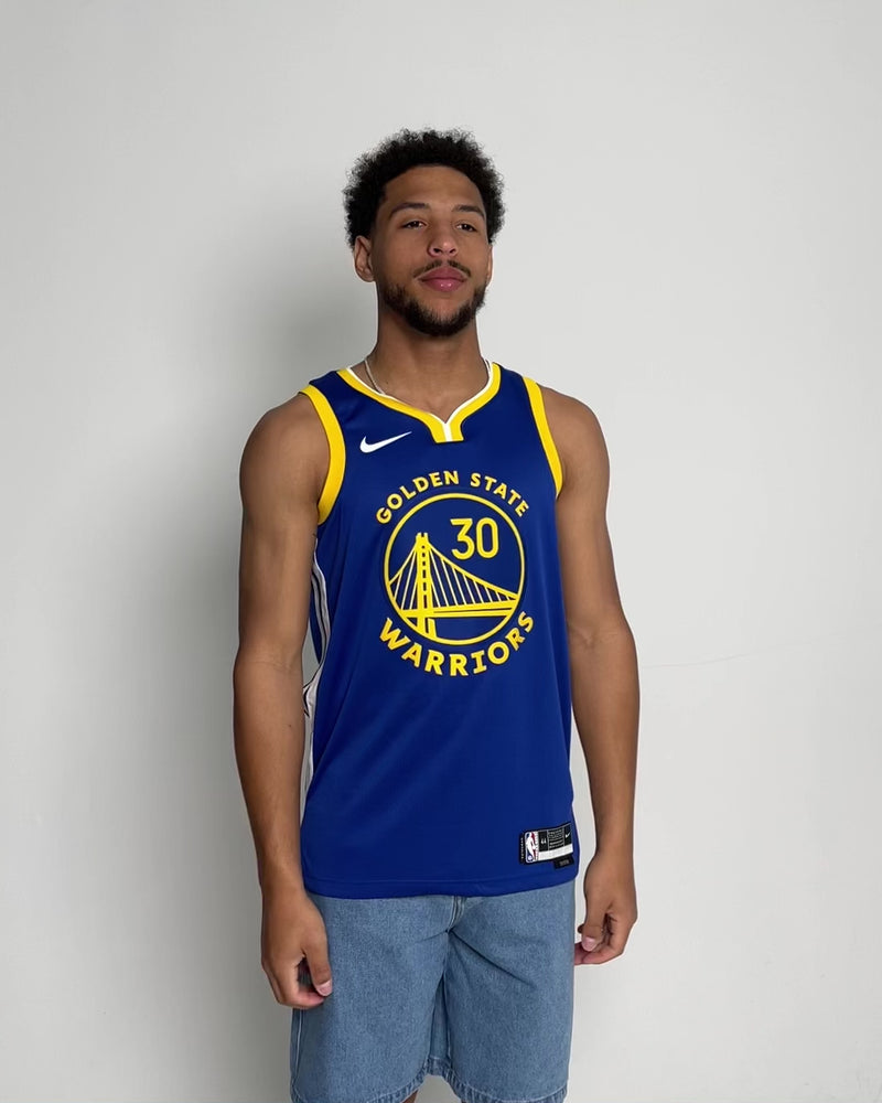 Nike Youth Golden State Warriors Steph Curry #30 Blue Icon Swingman Jersey, Boys', XL